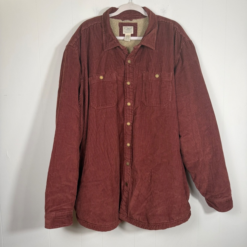 LL Bean Corduroy Sherpa Lined Shacket Shirt Chore Jacket Rust Red Mens XXXL-Tall